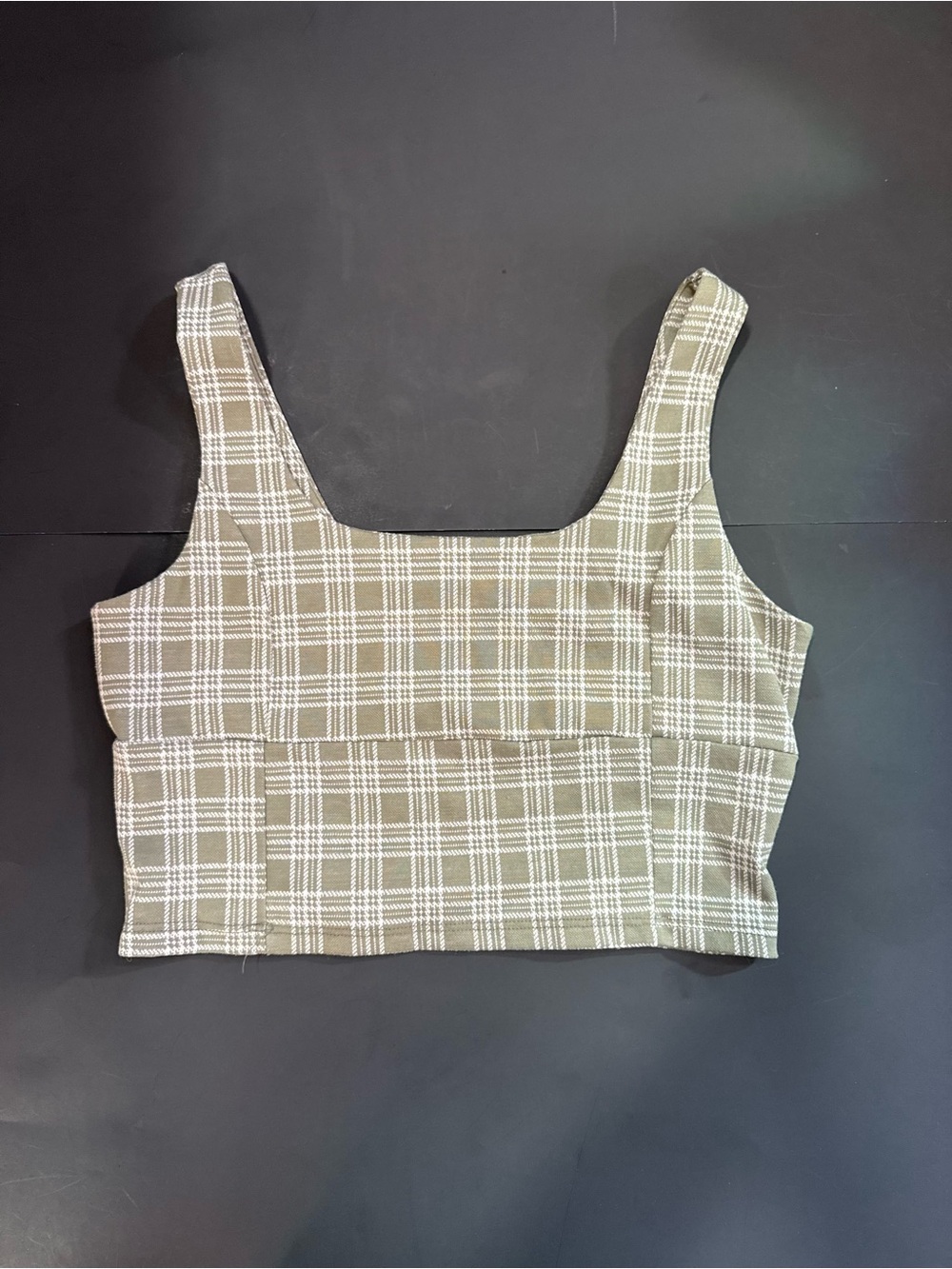 Altar'd State Taupe & White Plaid Square Crop Tank
